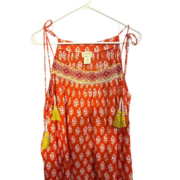 Nicole Miller Artelier Womens Floral Tassel Blouse XL Red & White - Picture 2 of 4